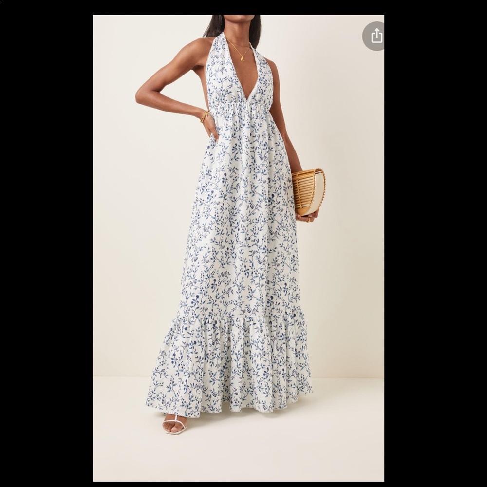 Agua Bendita Oliva Floral Linen Dress